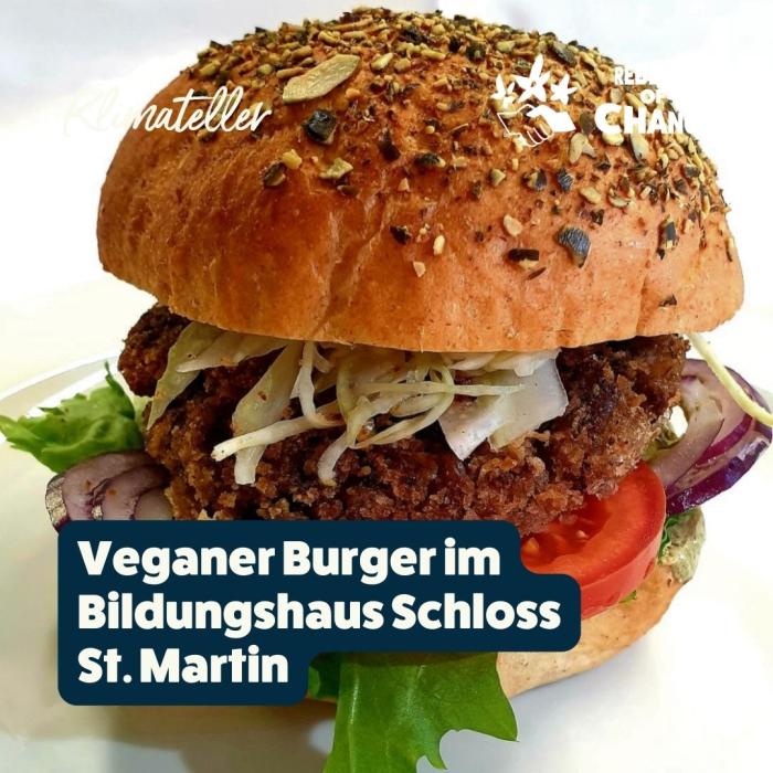 Veganer Burger im Bildungshaus Schloss St. Martin (Graz, Steiermark) (c) Bildungshaus Schloss St. Martin Veganer Burger im Bildungshaus Schloss St. Martin (Graz, Steiermark) (c) Bildungshaus Schloss St. Martin