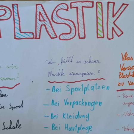 Plakat von Schüler*innen mit Ideen zur Plastikvermeidun, RESPECT NATUREg